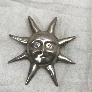 Vintage Mexico Sterling Silver 925 Sun Face brooch